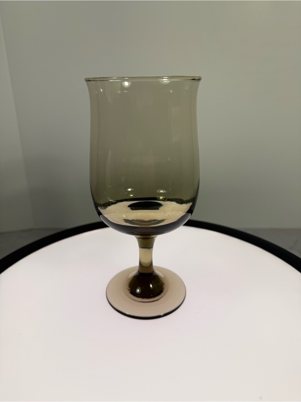 (3) water & (2) wine goblets. Vintage Smokey brown Libbey Tawny Accents pieces.